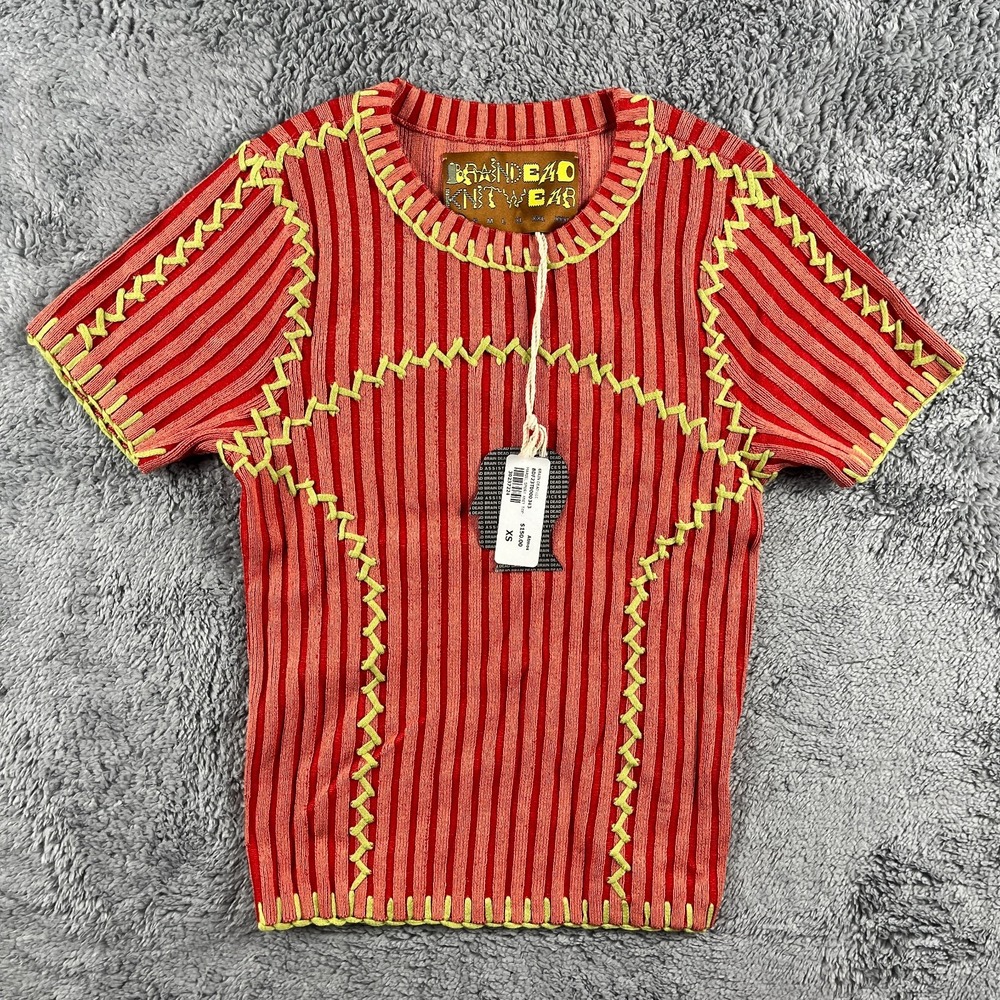 Brain Dead Mariel Sport Knit Top Womens XS NWT Ribbed Embroidered Knit